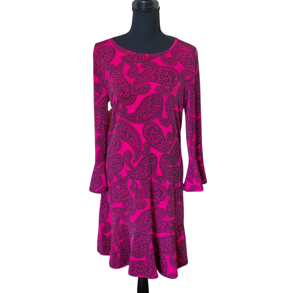 Michael Kors Pink Paisley Bell Sleeve Fit & Flare Dress Knee Length Womens